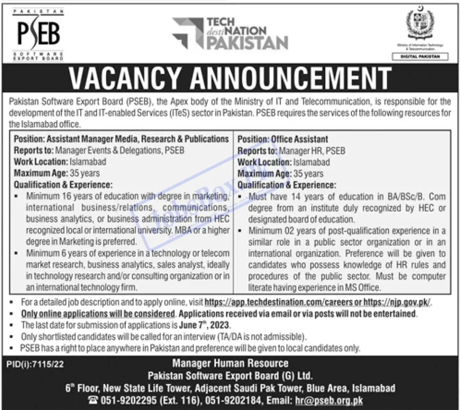 Pakistan Software Export Board PSEB Jobs 2023