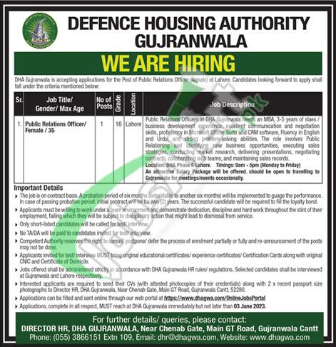 Defence Housing Authority DHA Gujranwala Jobs 2023