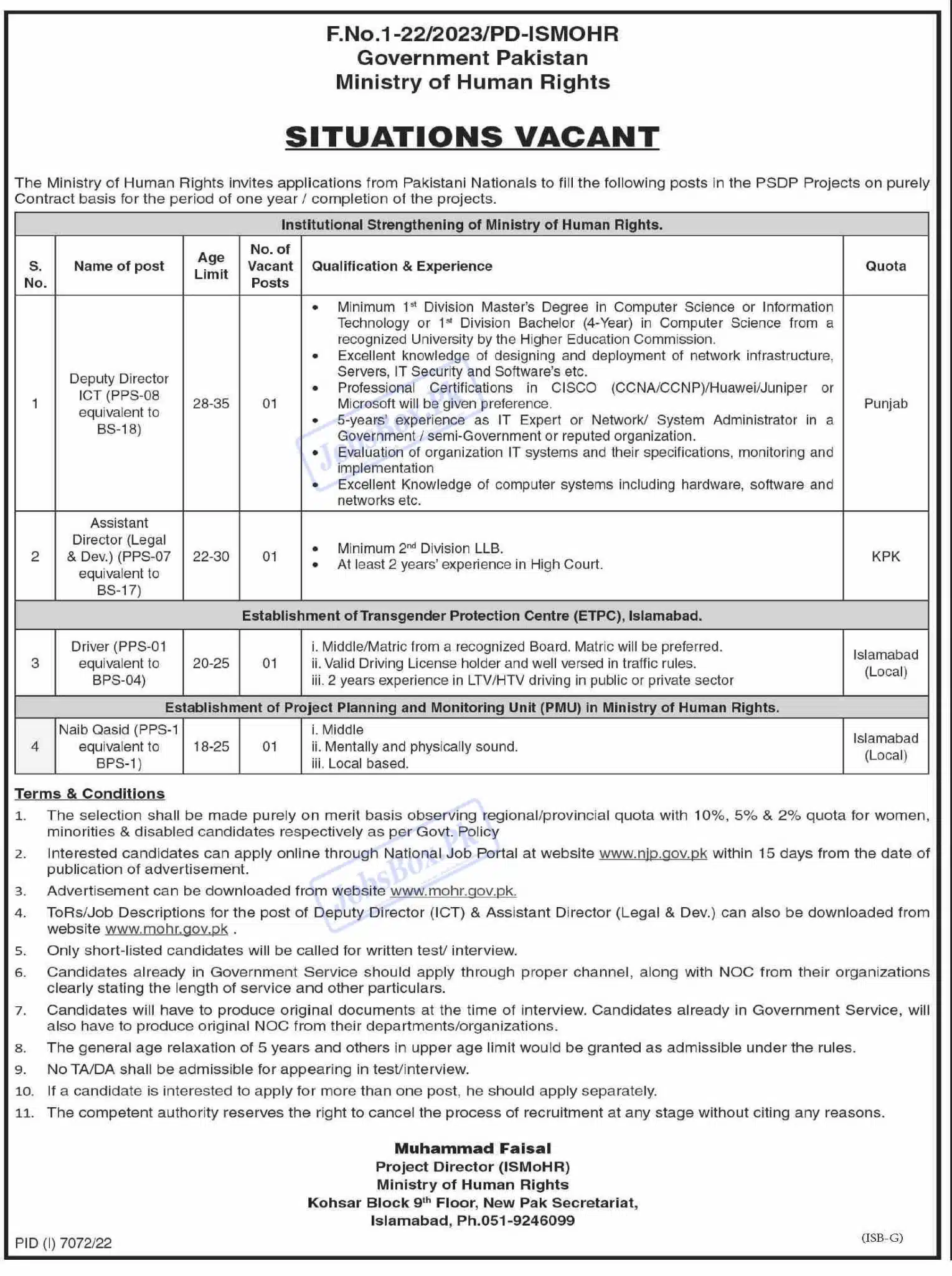 Human Rights Ministry MOHR Jobs 2023