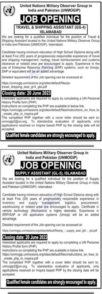 United Nations Military Observer Group in India and Pakistan in Jobs 2023