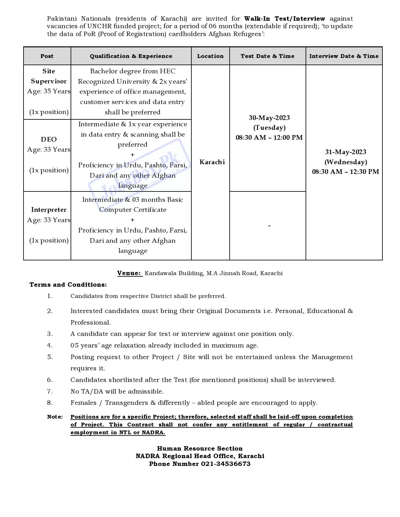 NADRA Regional Head Office Karachi Jobs 2023