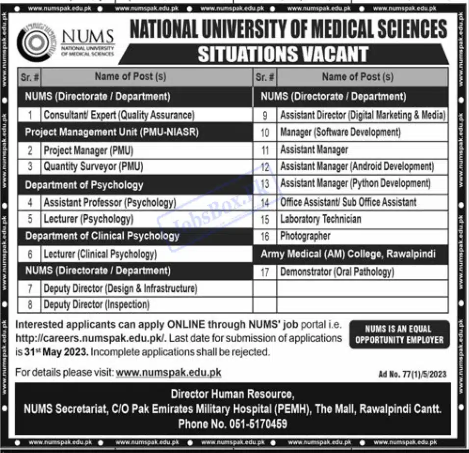 National Defence University NDU Jobs 2023