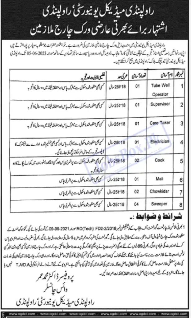 Rawalpindi Medical University Jobs 2023