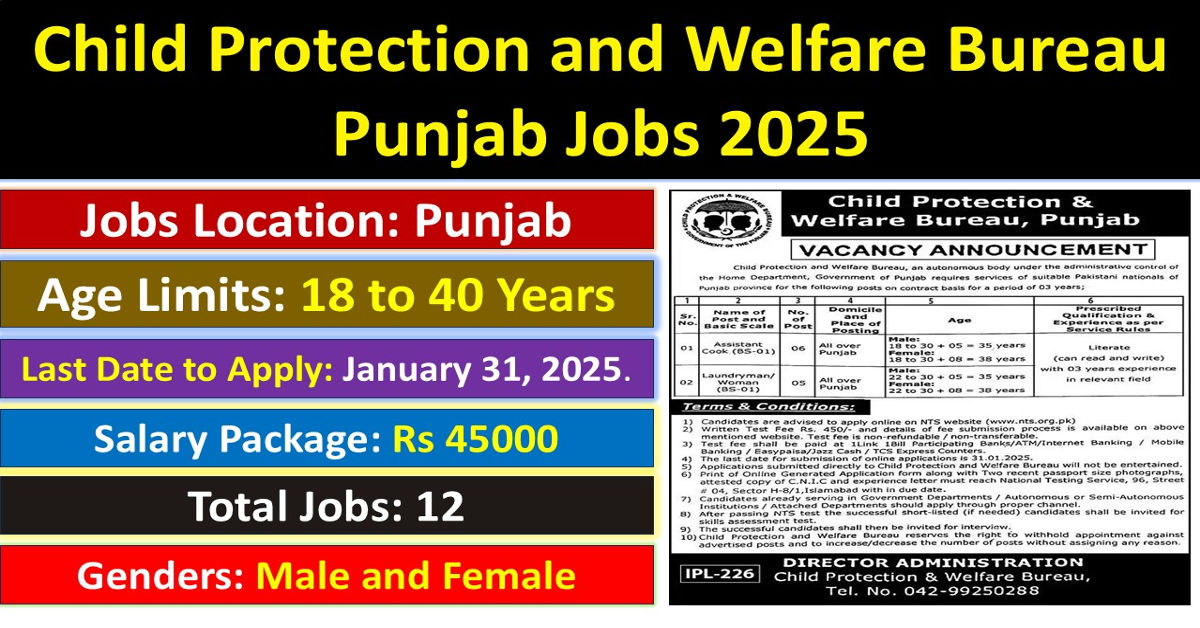 Child Protection and Welfare Bureau Punjab Jobs 2025