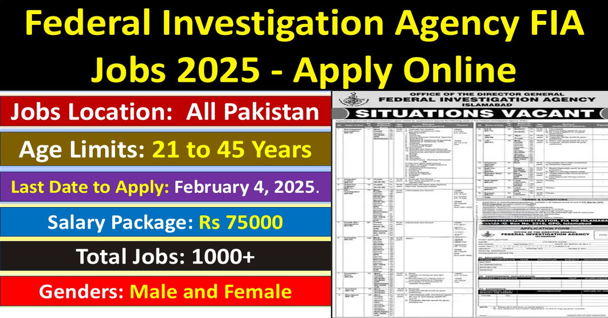 Federal Investigation Agency FIA Jobs 2025