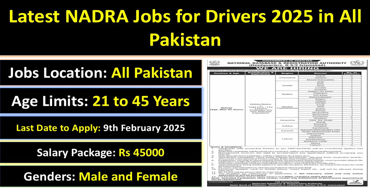 Latest NADRA Jobs for Drivers 2025 in All Pakistan