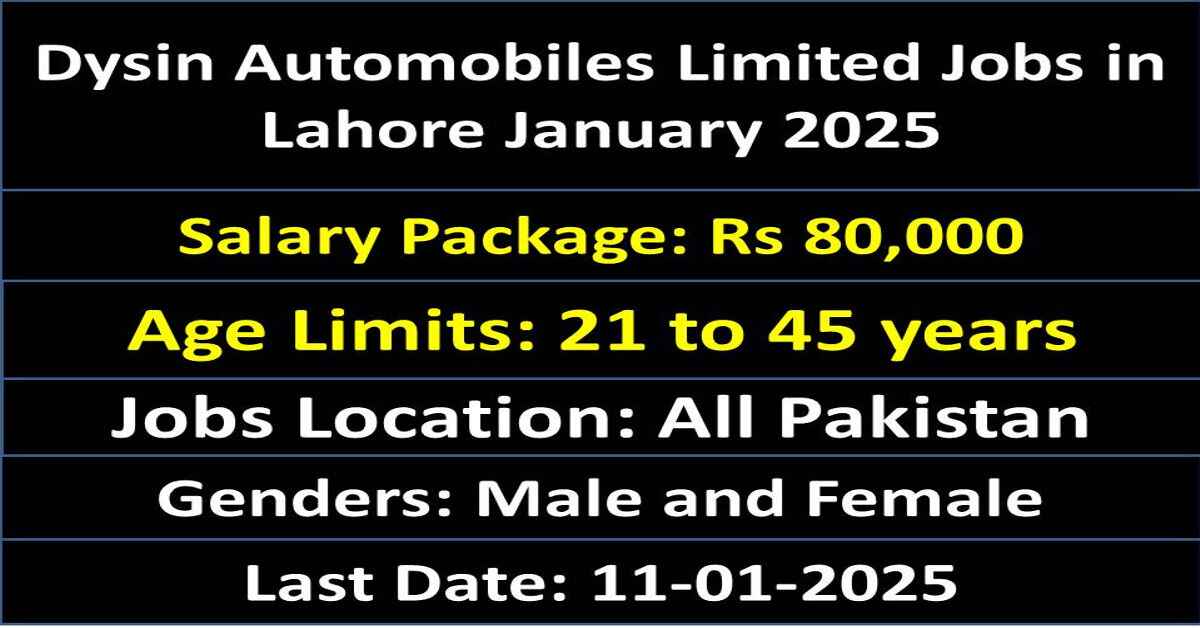 Dysin Automobiles Limited Jobs in Lahore January 2025