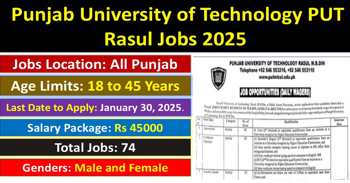 Punjab University of Technology PUT Rasul Jobs 2025