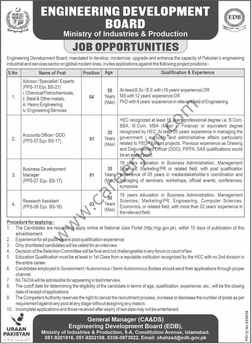 Engineering Development Board (EDB) Jobs 2025